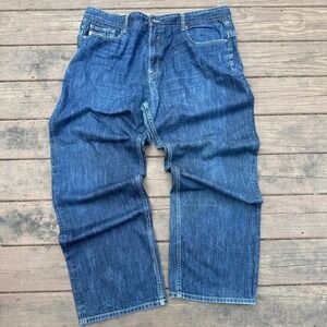 Cavi Mens Selvedge Denim Relaxed Fit Cinch Back Dark Wash Denim Jeans 44x35